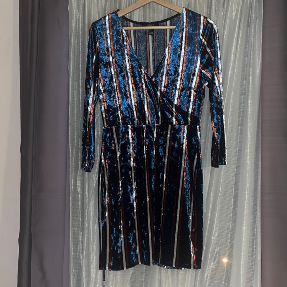 70s inspired velvet faux wrap dress